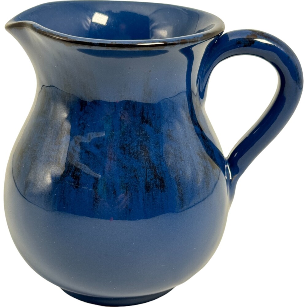 Small Pitcher Rustic Cobalt Blue Glazed Terra Cotta Italy 5" Like New